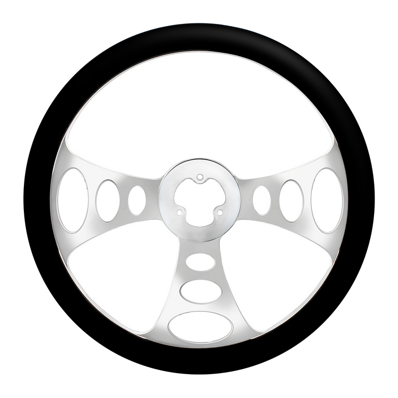 UP-88161 18" Chrome Aluminum "Chopper" Style Steering Wheel With Black Leather Rim