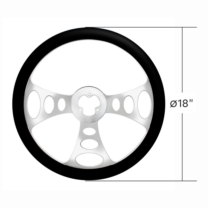 UP-88161 18" Chrome Aluminum "Chopper" Style Steering Wheel With Black Leather Rim