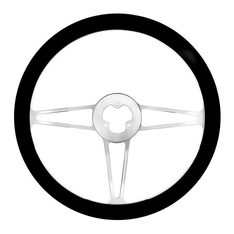 UP-88172 18" Chrome Aluminum "3-Spoke" Style Steering Wheel With Black Leather Rim