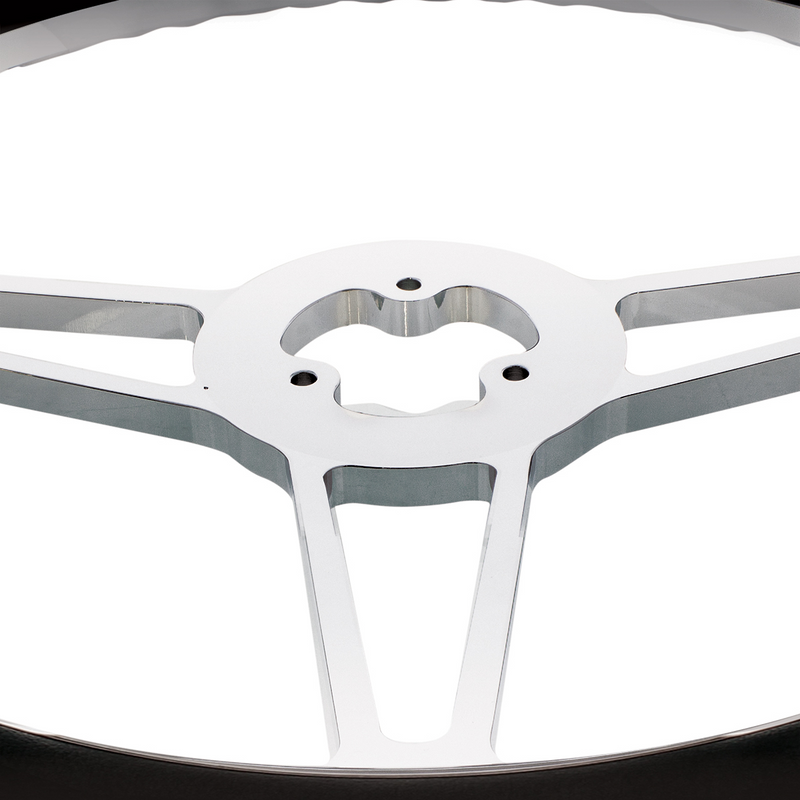 UP-88172 18" Chrome Aluminum "3-Spoke" Style Steering Wheel With Black Leather Rim
