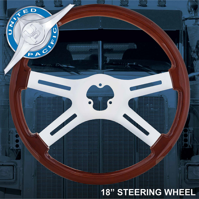 UP-88176 18" Chrome Steering Wheel With Skull Accent - Red