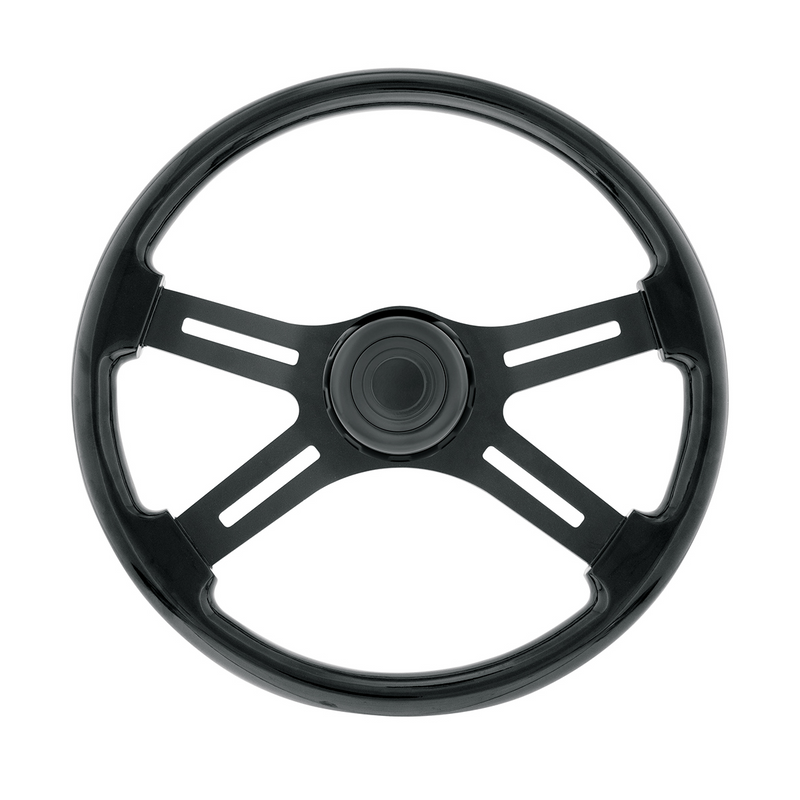 18" Matte Black 4 Spoke Steering Wheel With Horn Bezel & Button-Gloss Black
