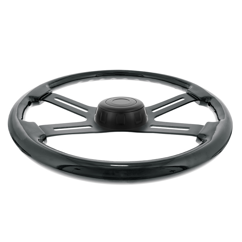 18" Matte Black 4 Spoke Steering Wheel With Horn Bezel & Button-Gloss Black