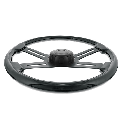 18" Matte Black 4 Spoke Steering Wheel With Horn Bezel & Button-Gloss Black