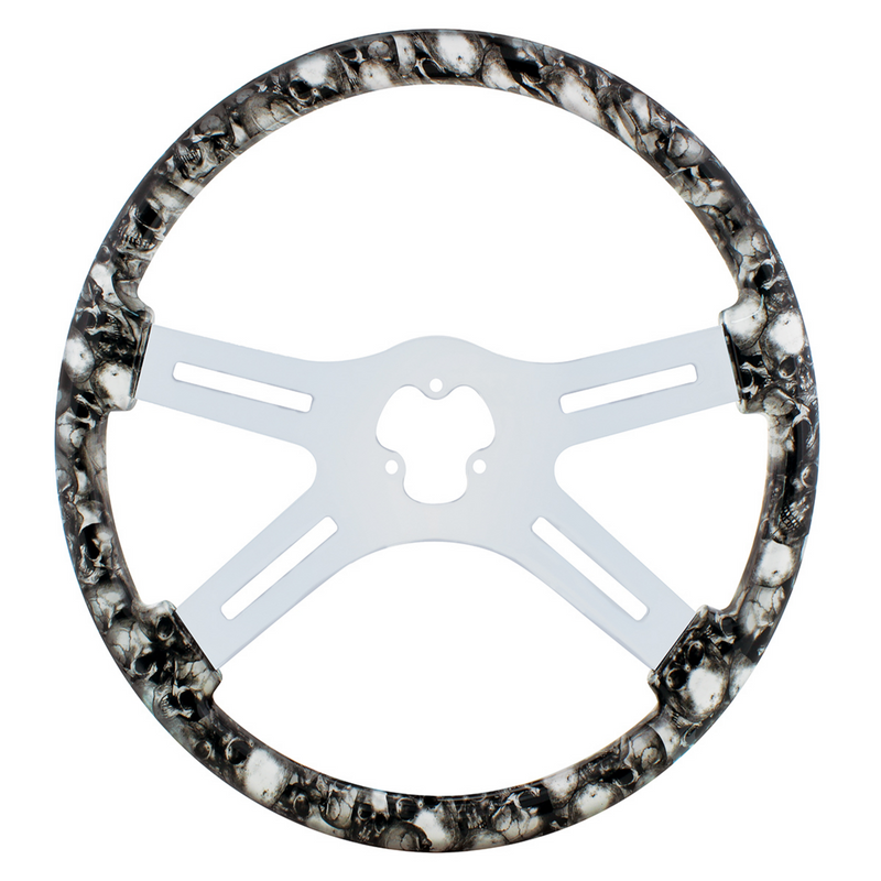 UP-88234 18" Skull Steering Wheel Only With Hydro-Dip Finish Wood - White/Gray