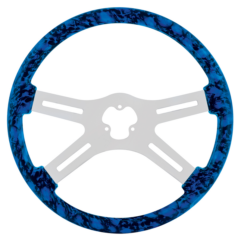 UP-88235 18" Skull Steering Wheel Only With Hydro-Dip Finish Wood - Blue