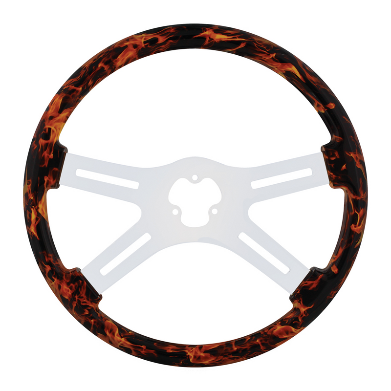 UP-88248 18" Flame Steering Wheel With Hydro-dip Finish Wood - 4 Spoke