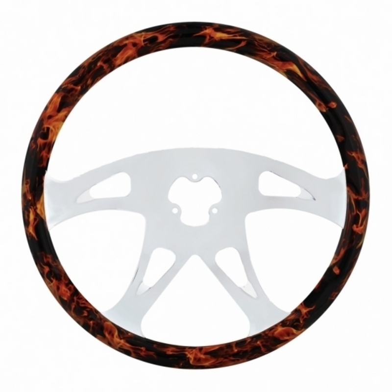 UP-88249 18" Flame Steering Wheel With Hydro-dip Finish Wood - Boss