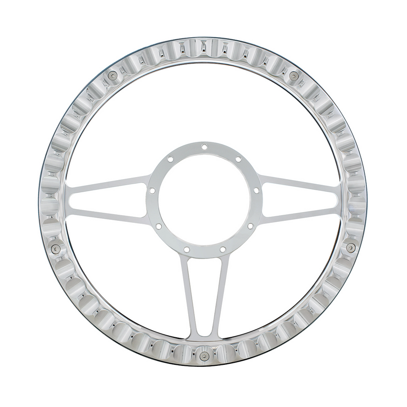 UP-88300 14" Chrome Aluminum 3-Spoke Style 9-Screw Mount Steering Wheel