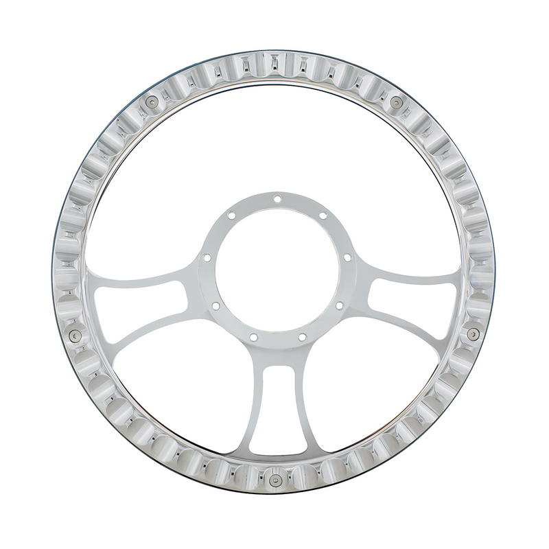 UP-88302 14" Chrome Aluminum Blade Style Steering Wheel With Black Engineered Leather Grip