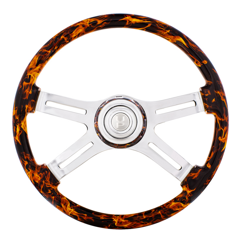UP-88309 18" Flame Steering Wheel With Matching Flame Bezel