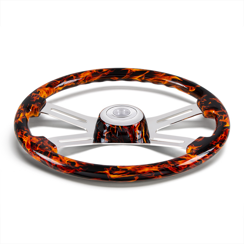 UP-88309 18" Flame Steering Wheel With Matching Flame Bezel