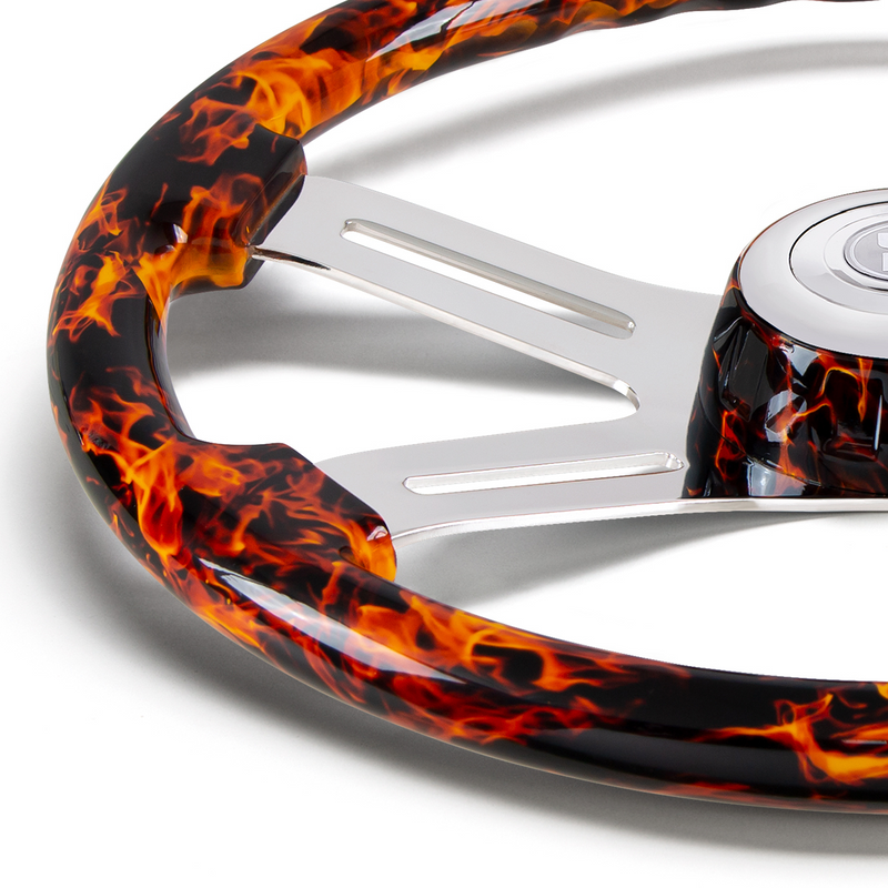 UP-88309 18" Flame Steering Wheel With Matching Flame Bezel