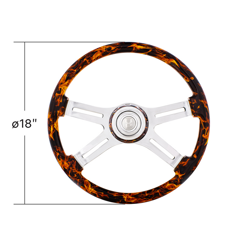 UP-88309 18" Flame Steering Wheel With Matching Flame Bezel