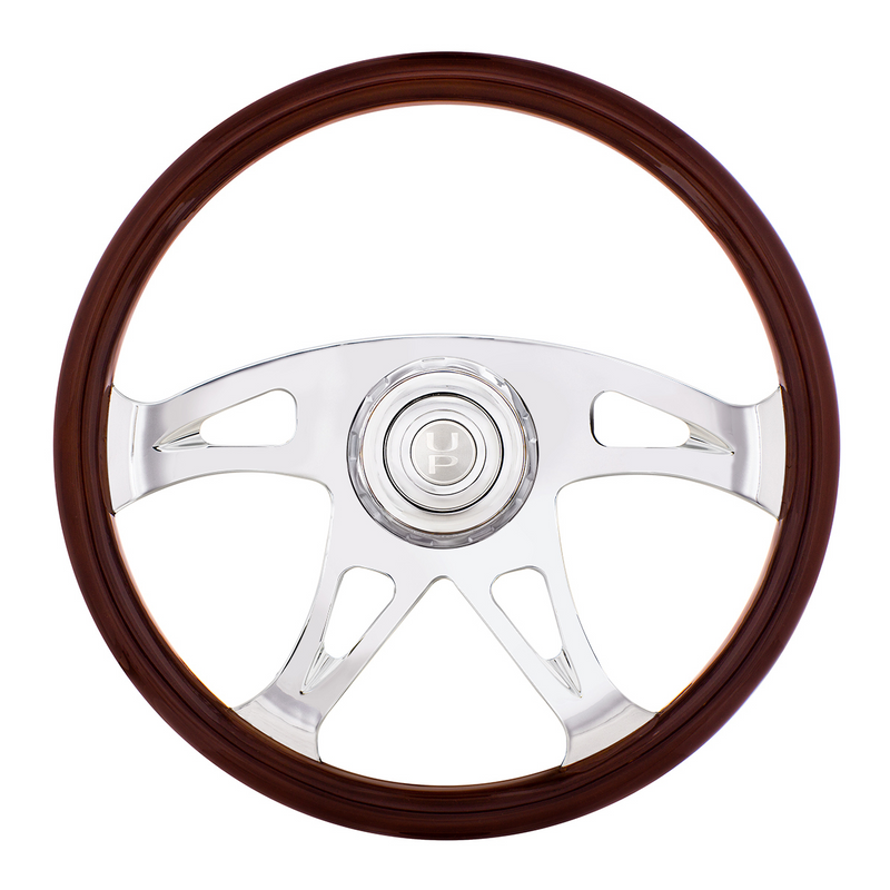 UP-88311 18" Boss Steering Wheel With Chrome Horn Bezel And Horn Button - Woodgrain