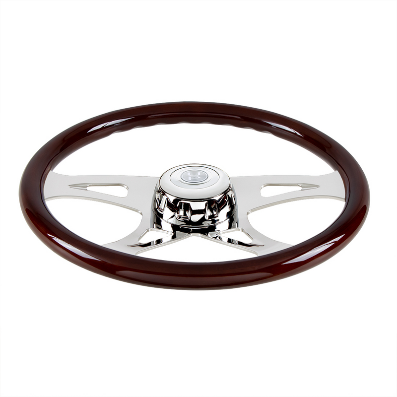 UP-88311 18" Boss Steering Wheel With Chrome Horn Bezel And Horn Button - Woodgrain