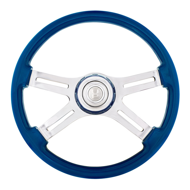 UP-88313 18" 4 Spoke Steering Wheel With Color Matching Horn Bezel - Electric Blue