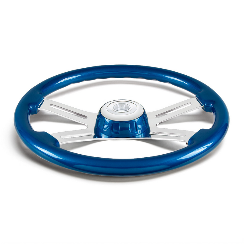 UP-88313 18" 4 Spoke Steering Wheel With Color Matching Horn Bezel - Electric Blue