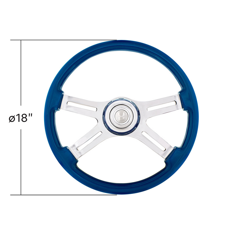 UP-88313 18" 4 Spoke Steering Wheel With Color Matching Horn Bezel - Electric Blue