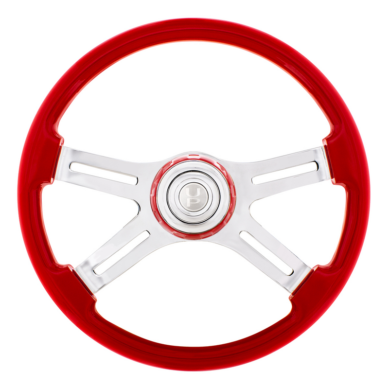 UP-88314 18" 4 Spoke Steering Wheel With Color Matching Horn Bezel - Indigo Red