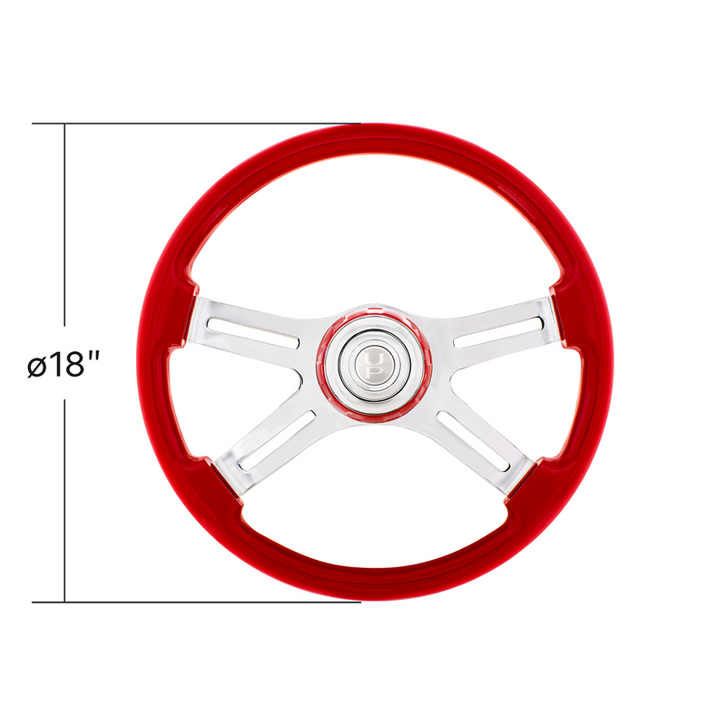 UP-88314 18" 4 Spoke Steering Wheel With Color Matching Horn Bezel - Indigo Red