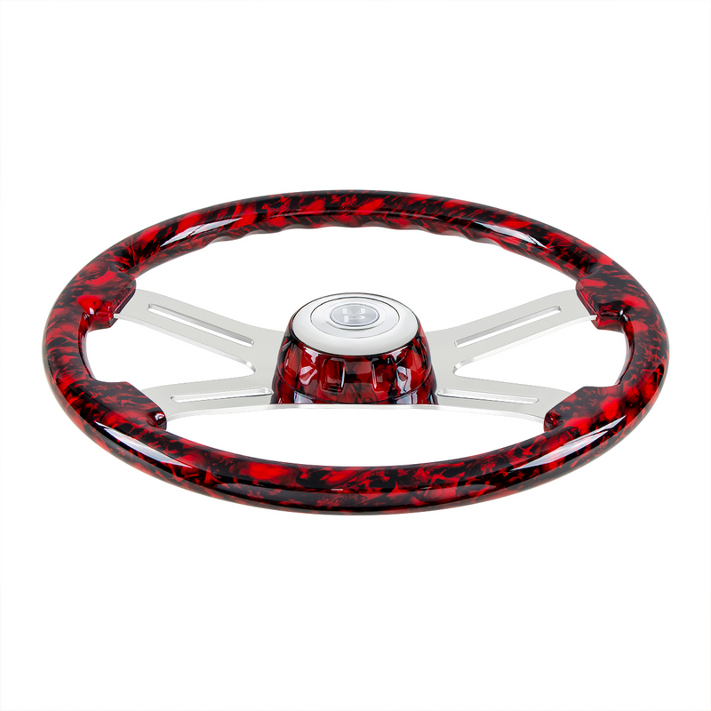 UP-88319 18" 4 Spoke Skull Steering Wheel With Matching Skull Horn Bezel - Red