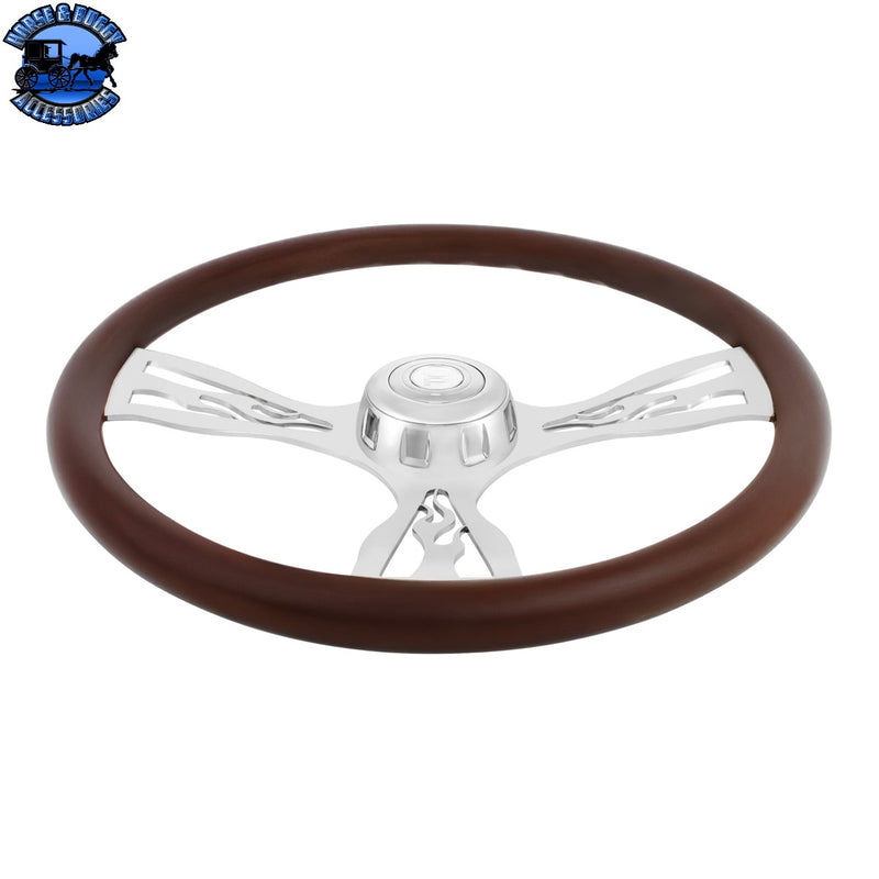 UP-88327 18" Chrome Flame Steering Wheel With Chrome Horn Bezel And Horn Button