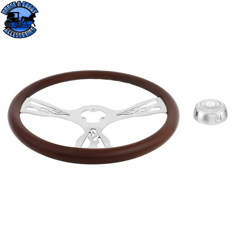 UP-88327 18" Chrome Flame Steering Wheel With Chrome Horn Bezel And Horn Button