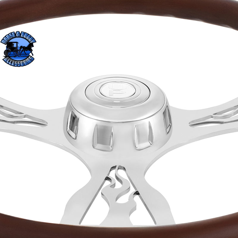 UP-88327 18" Chrome Flame Steering Wheel With Chrome Horn Bezel And Horn Button
