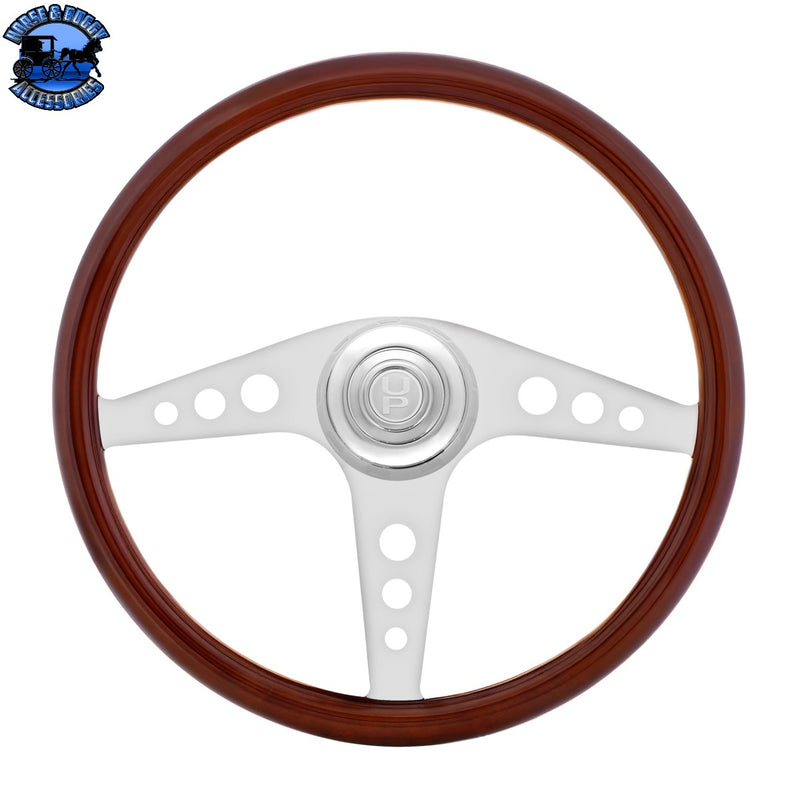 UP-88328 18" Chrome GT Steering Wheel With Chrome Horn Bezel And Horn Button-Woodgrain