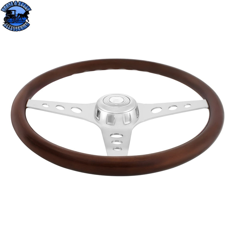 UP-88328 18" Chrome GT Steering Wheel With Chrome Horn Bezel And Horn Button-Woodgrain