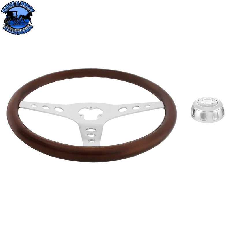 UP-88328 18" Chrome GT Steering Wheel With Chrome Horn Bezel And Horn Button-Woodgrain