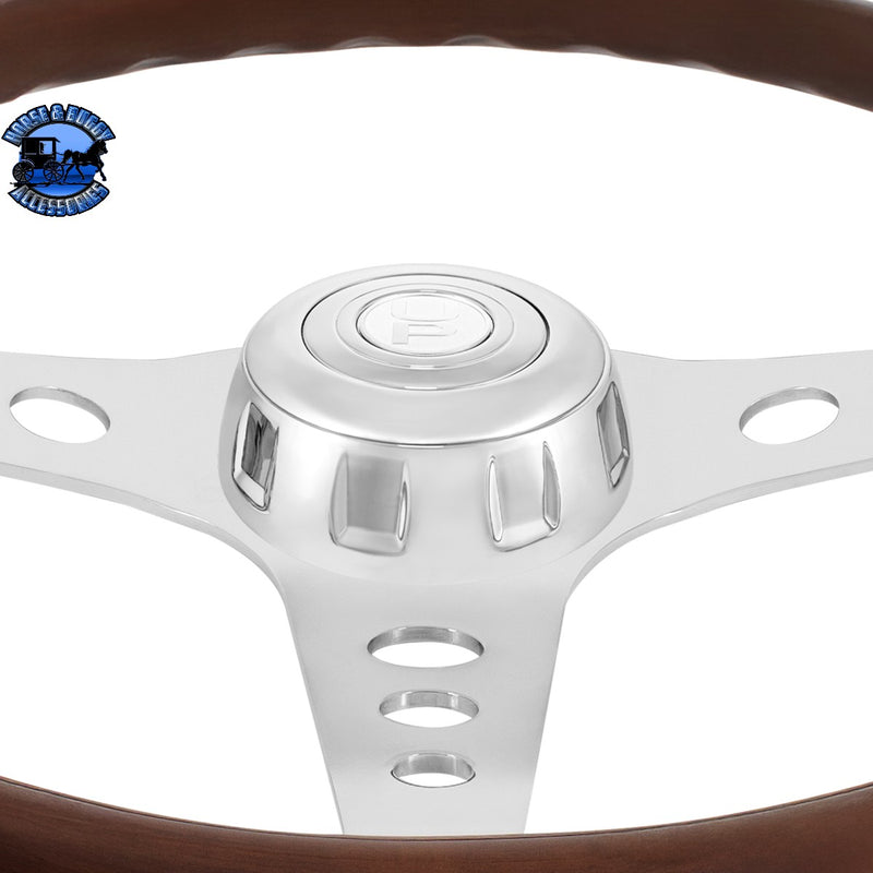 UP-88328 18" Chrome GT Steering Wheel With Chrome Horn Bezel And Horn Button-Woodgrain