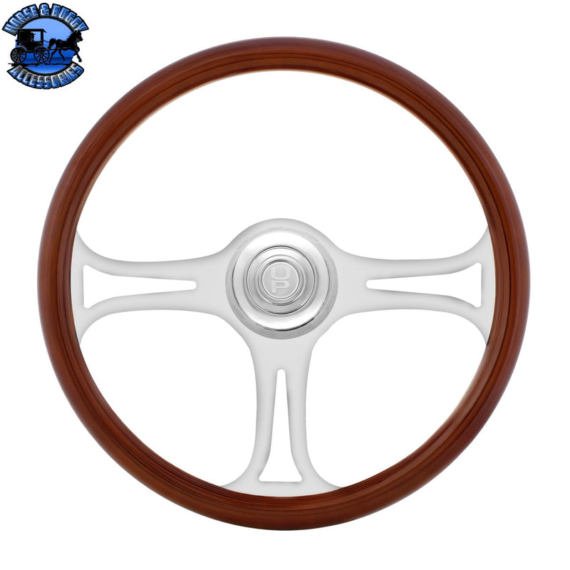 UP-88329 18" Chrome Blade Steering Wheel With Chrome Horn Bezel And Button-Woodgrain