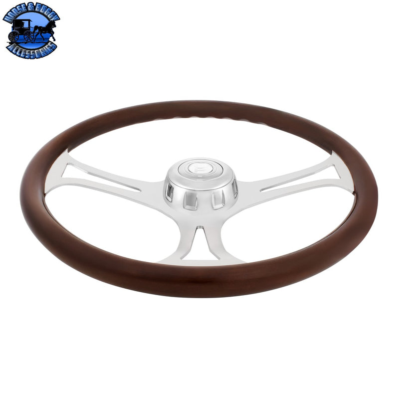 UP-88329 18" Chrome Blade Steering Wheel With Chrome Horn Bezel And Button-Woodgrain