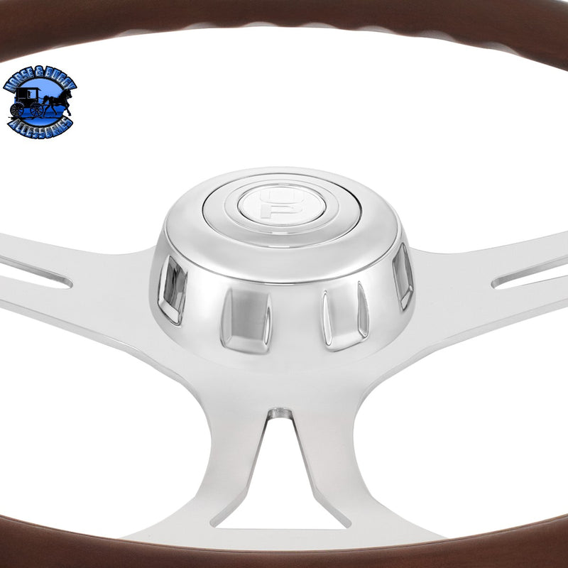 UP-88329 18" Chrome Blade Steering Wheel With Chrome Horn Bezel And Button-Woodgrain