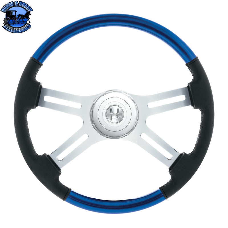 18" Leather & Wood Candy Color 4 Spoke Steering Wheel With Chrome Horn Bezel (Choose Color)