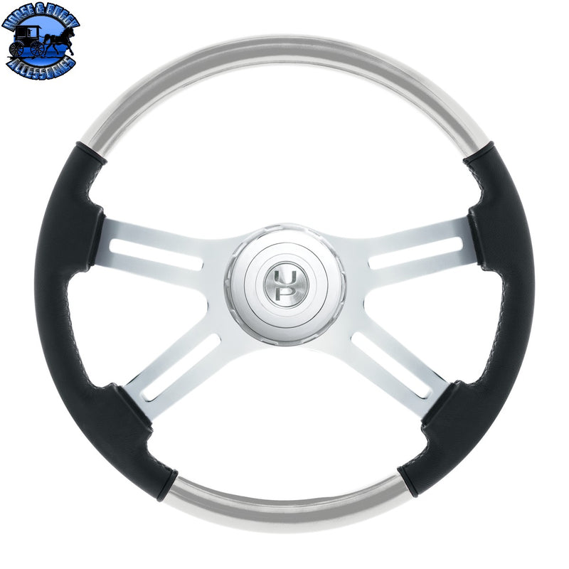 18" Leather & Wood Candy Color 4 Spoke Steering Wheel With Chrome Horn Bezel (Choose Color)