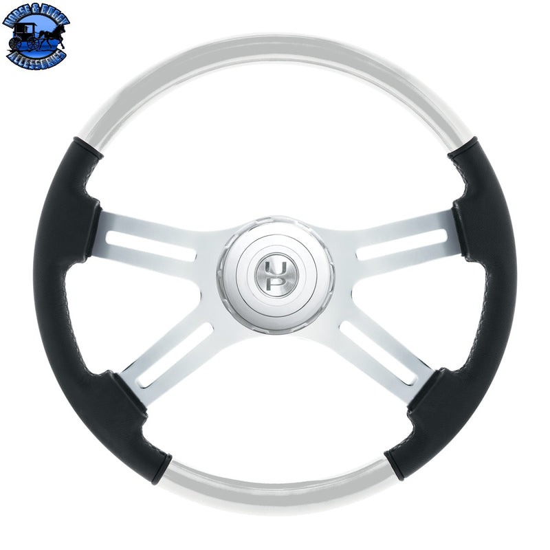 18" Leather & Wood Candy Color 4 Spoke Steering Wheel With Chrome Horn Bezel (Choose Color)