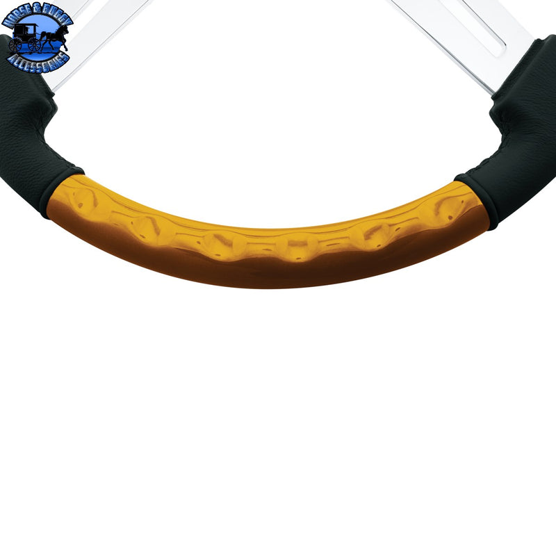 18" Leather & Wood Candy Color 4 Spoke Steering Wheel With Chrome Horn Bezel (Choose Color)