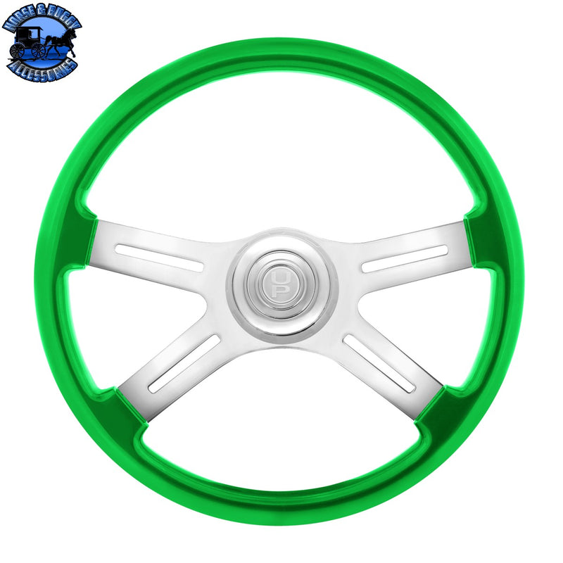 18" Candy Color 4 Spoke Steering Wheel With Chrome Horn Bezel And Horn Button (Choose Color)