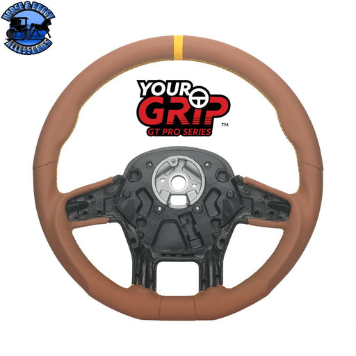 18" YourGrip GT PRO Leather Steering Wheel For 2012-2021 Peterbilt 579 & 2013-2021 Kenworth T680 (Choose Color) steering wheel Brown Dim Gray