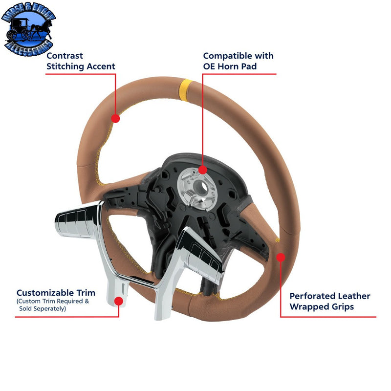 18" YourGrip GT PRO Leather Steering Wheel For 2012-2021 Peterbilt 579 & 2013-2021 Kenworth T680 (Choose Color) steering wheel Black,Brown Dim Gray