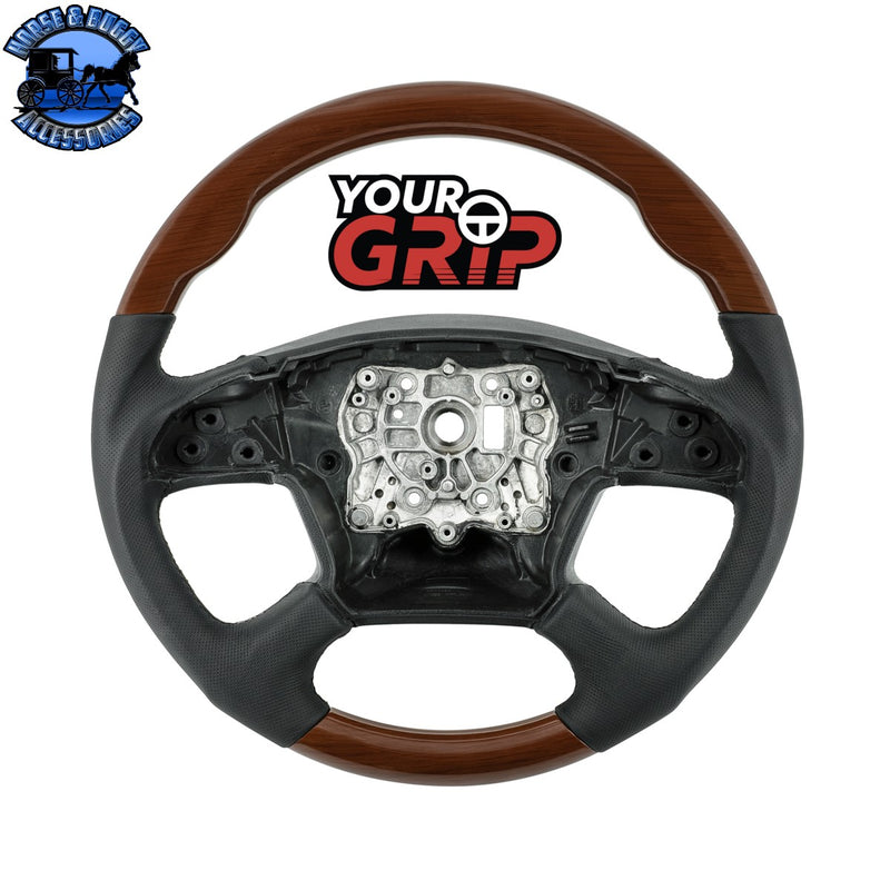 UP-88405 18" YourGrip Leather And Wood Steering Wheel For 2018-2026 Freightliner Cascadia