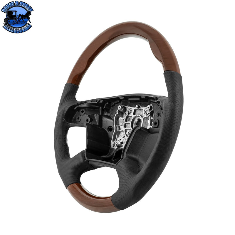 UP-88405 18" YourGrip Leather And Wood Steering Wheel For 2018-2026 Freightliner Cascadia