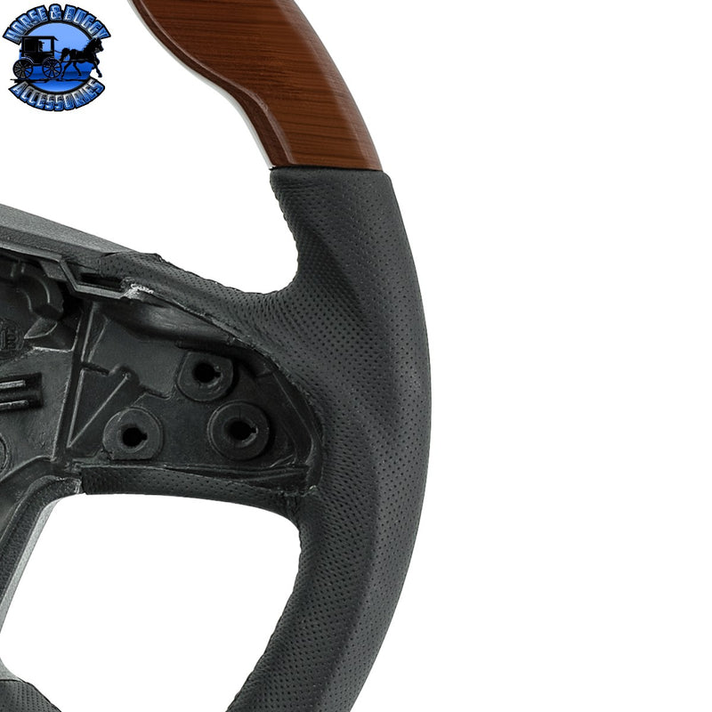 UP-88405 18" YourGrip Leather And Wood Steering Wheel For 2018-2026 Freightliner Cascadia