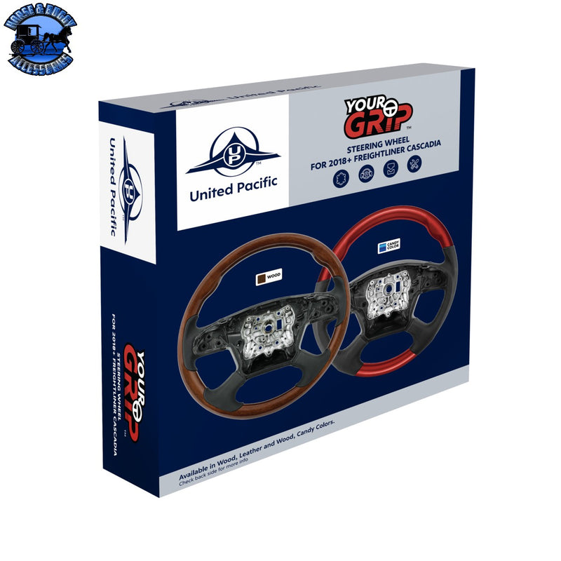 18" YourGrip Leather & Wood Candy Color Steering Wheel For 2018-2026 Freightliner Cascadia (Choose Color)