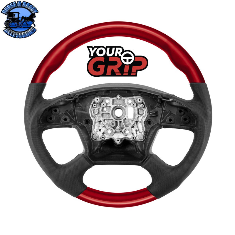18" YourGrip Leather & Wood Candy Color Steering Wheel For 2018-2026 Freightliner Cascadia (Choose Color)