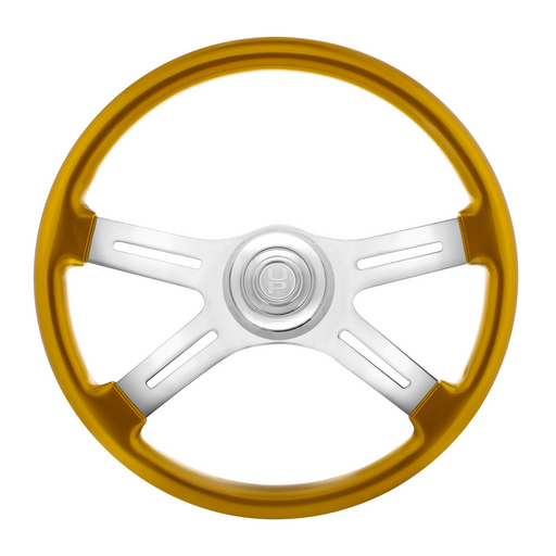 18" Candy Color 4 Spoke Steering Wheel With Chrome Horn Bezel And Horn Button-Electric Yellow
