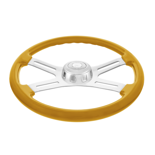 18" Candy Color 4 Spoke Steering Wheel With Chrome Horn Bezel And Horn Button-Electric Yellow